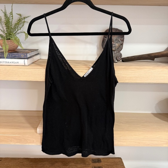 Stateside Black V Neck Cotton Tank, Black, Size Large - Picture 1 of 2